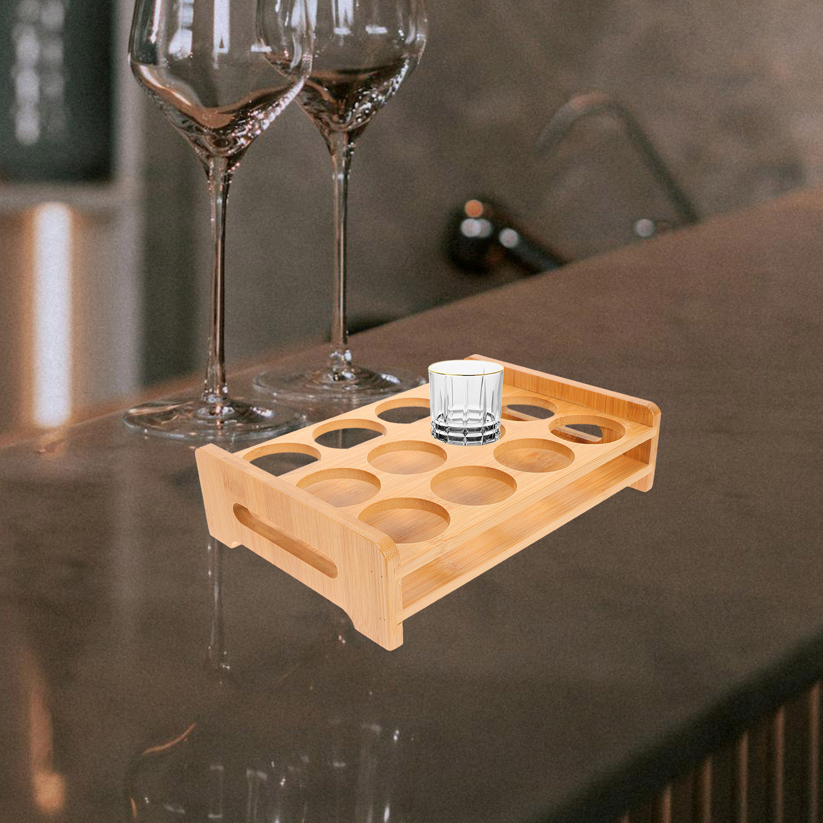Bamboo Shot Glasses Holder Dis - Wine Beer Bar ulasan dan harga